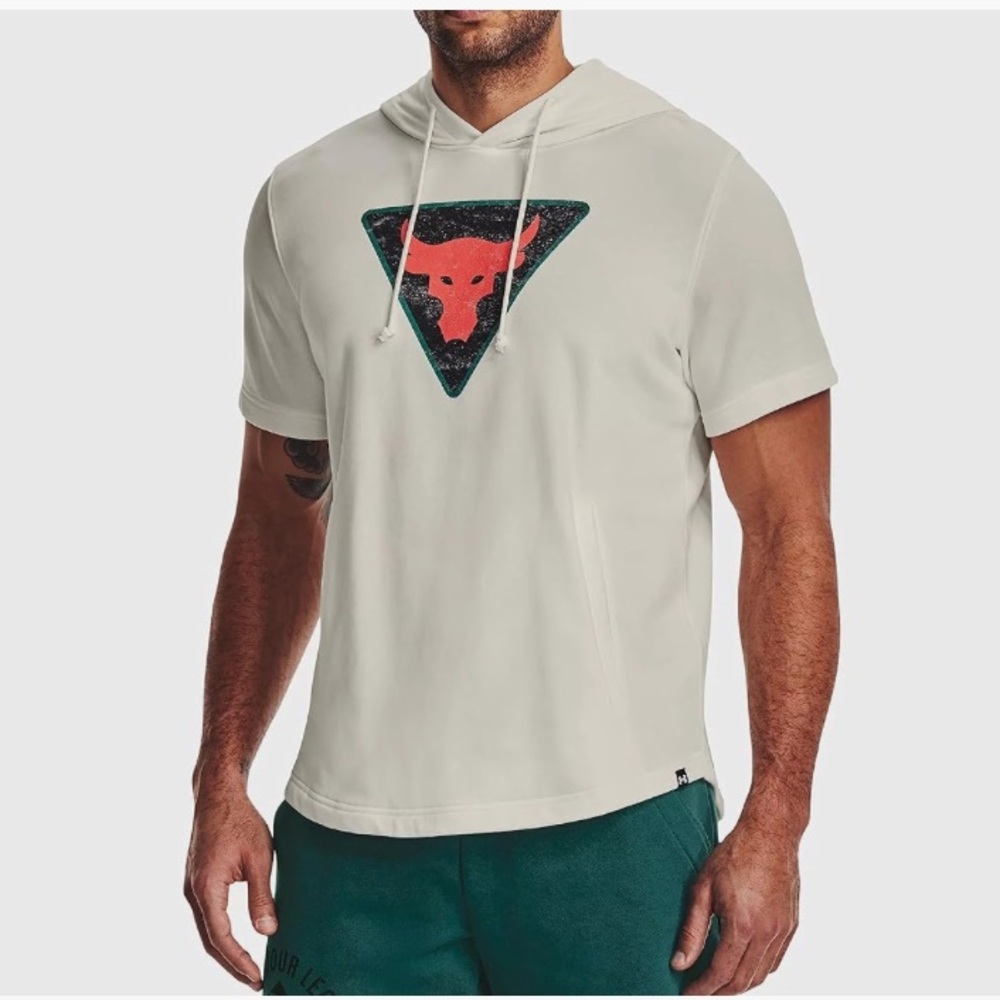 Project Rock Under Armour Short Sleeve Terry Hoodie Men’s Size Large Loose Fit